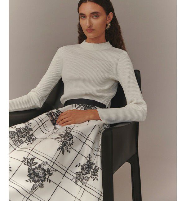 LOULOU WILLOUGHBY「【LOULOU WILLOUGHBY】SILK COフラワーチェックスカート」|フレア|