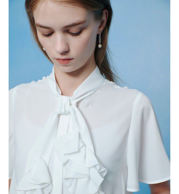 LOULOU WILLOUGHBY「【LOULOU WILLOUGHBY】ペタルフリルフレアスリーブブラウス」|シャツ・ブラウス|オフホワイト