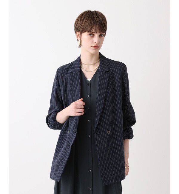 allureville「シアーストライプジャケット」|テーラードジャケット|ネイビー