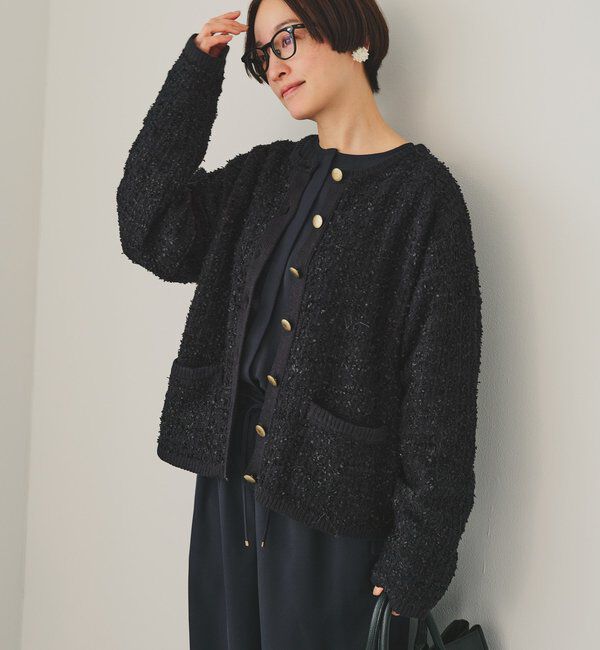  「ツィードライクニットカーディガン」|カーディガン|ネイビー