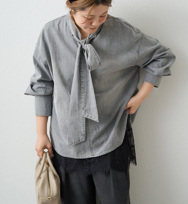  「デニムリボンタイブラウス」|プルオーバー|
