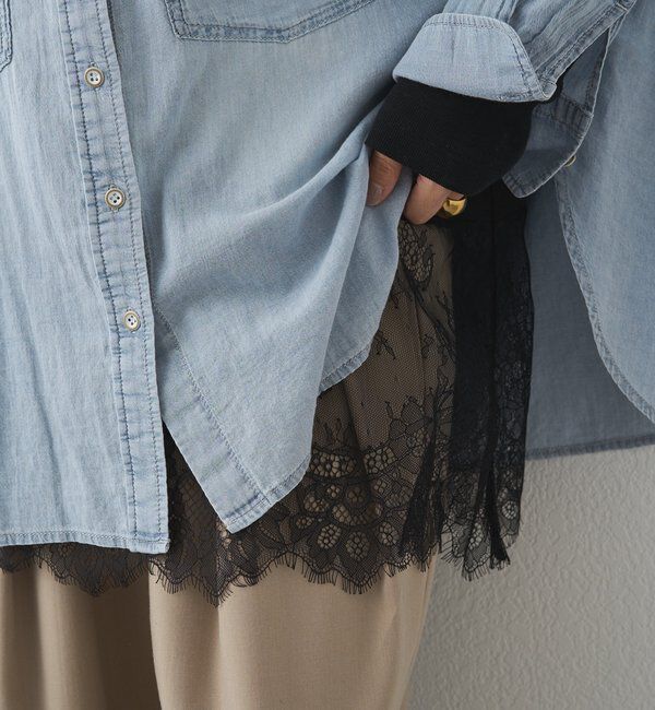  「レースヘムシアーワッフルカットソー」|プルオーバー|