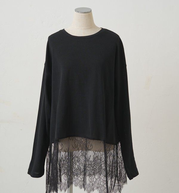  「レースヘムシアーワッフルカットソー」|プルオーバー|