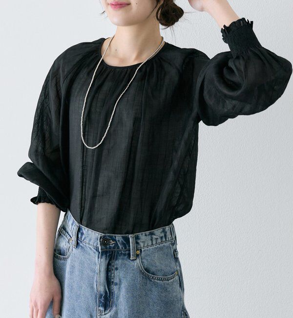  「ストライプラミーシャーリングカフブラウス」|プルオーバー|ブラック系その他