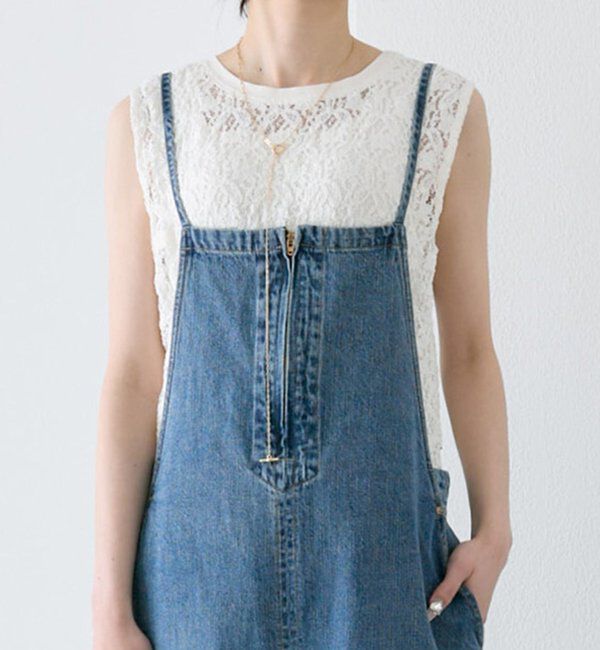  「ストレッチレースノースリーブTシャツ」|キャミソール|