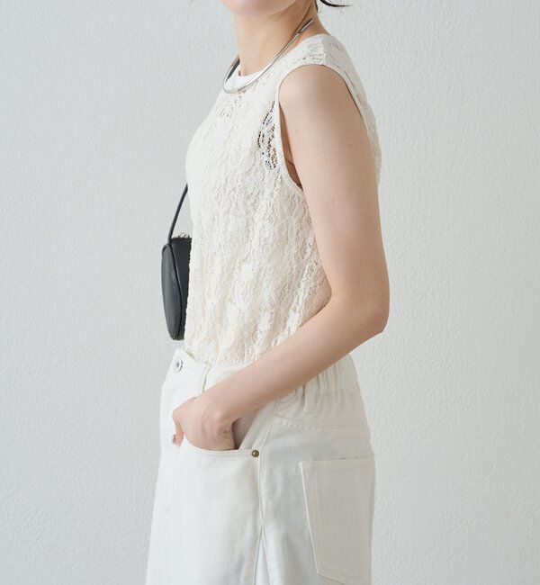  「ストレッチレースノースリーブTシャツ」|キャミソール|