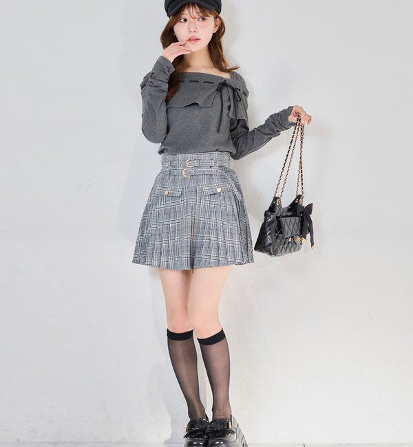  「配色リボンオフショルトップス」|プルオーバー|