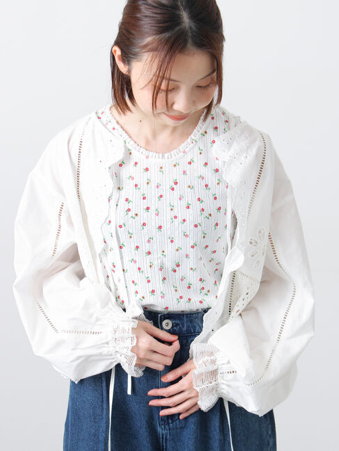 Samansa Mos2「花柄パターンメッシュレース付ノースリーブ」|Tシャツ・カットソー|