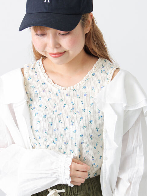 Samansa Mos2「花柄パターンメッシュレース付ノースリーブ」|Tシャツ・カットソー|キナリ