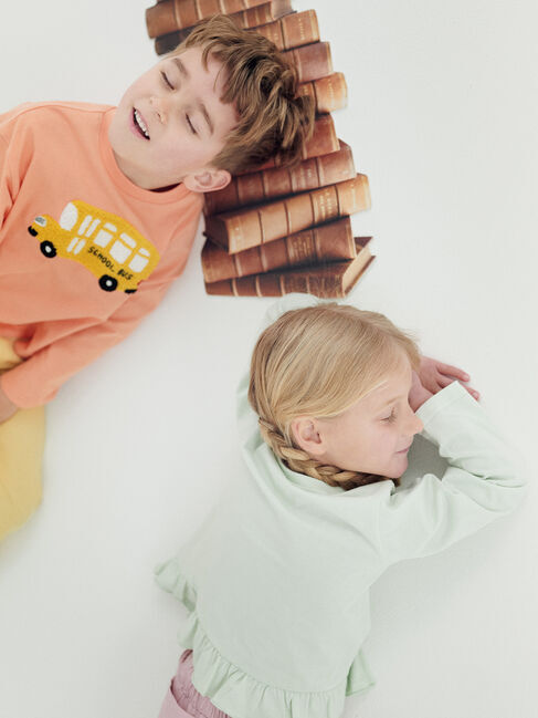 Samansa Mos2 Lagom「スクールバスさがら刺繍ロンT」|Tシャツ・カットソー|オレンジ