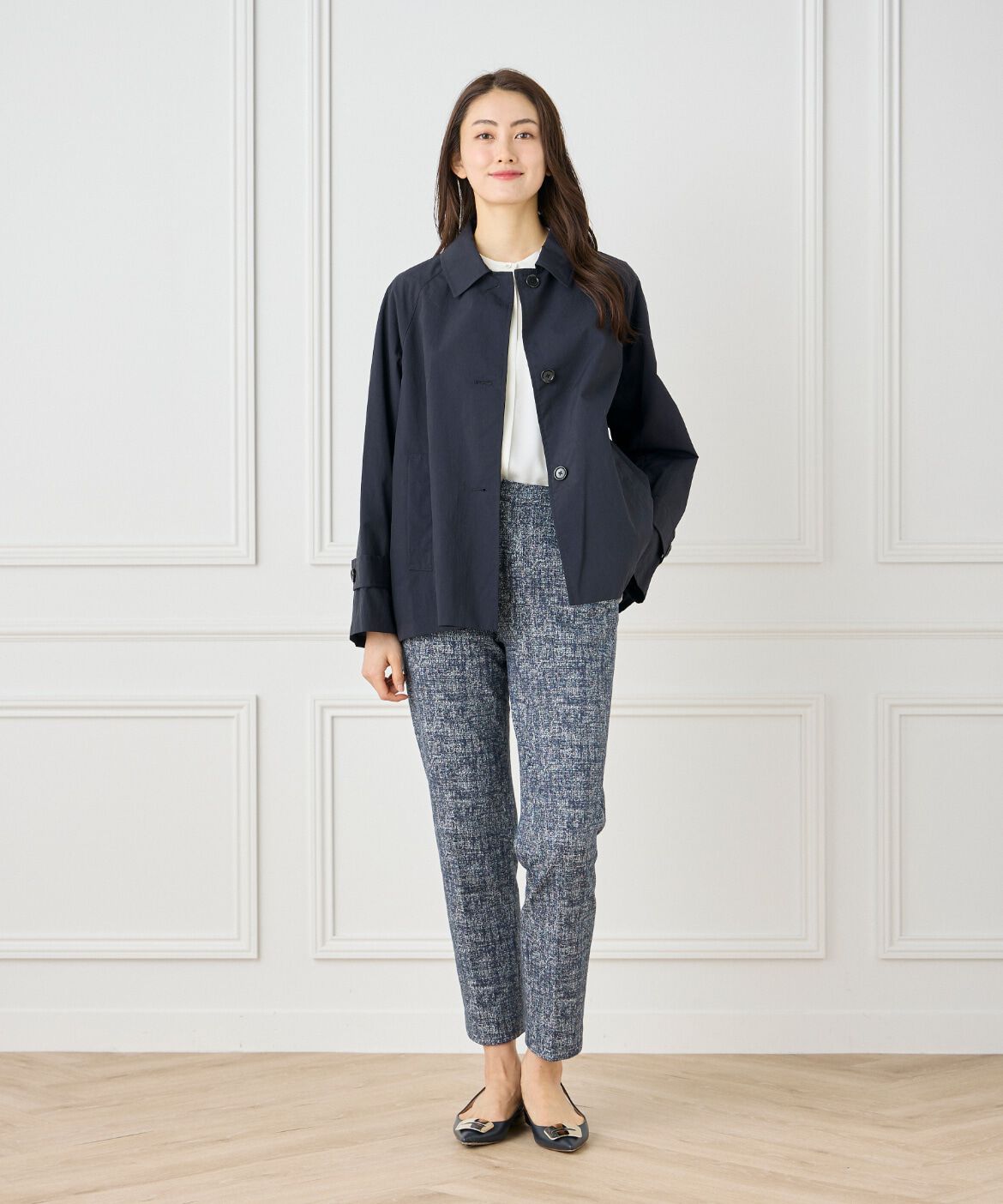 7-IDconcept.「ナイロンタッサーミドル丈ステンカラーコート　」|ピーコート|