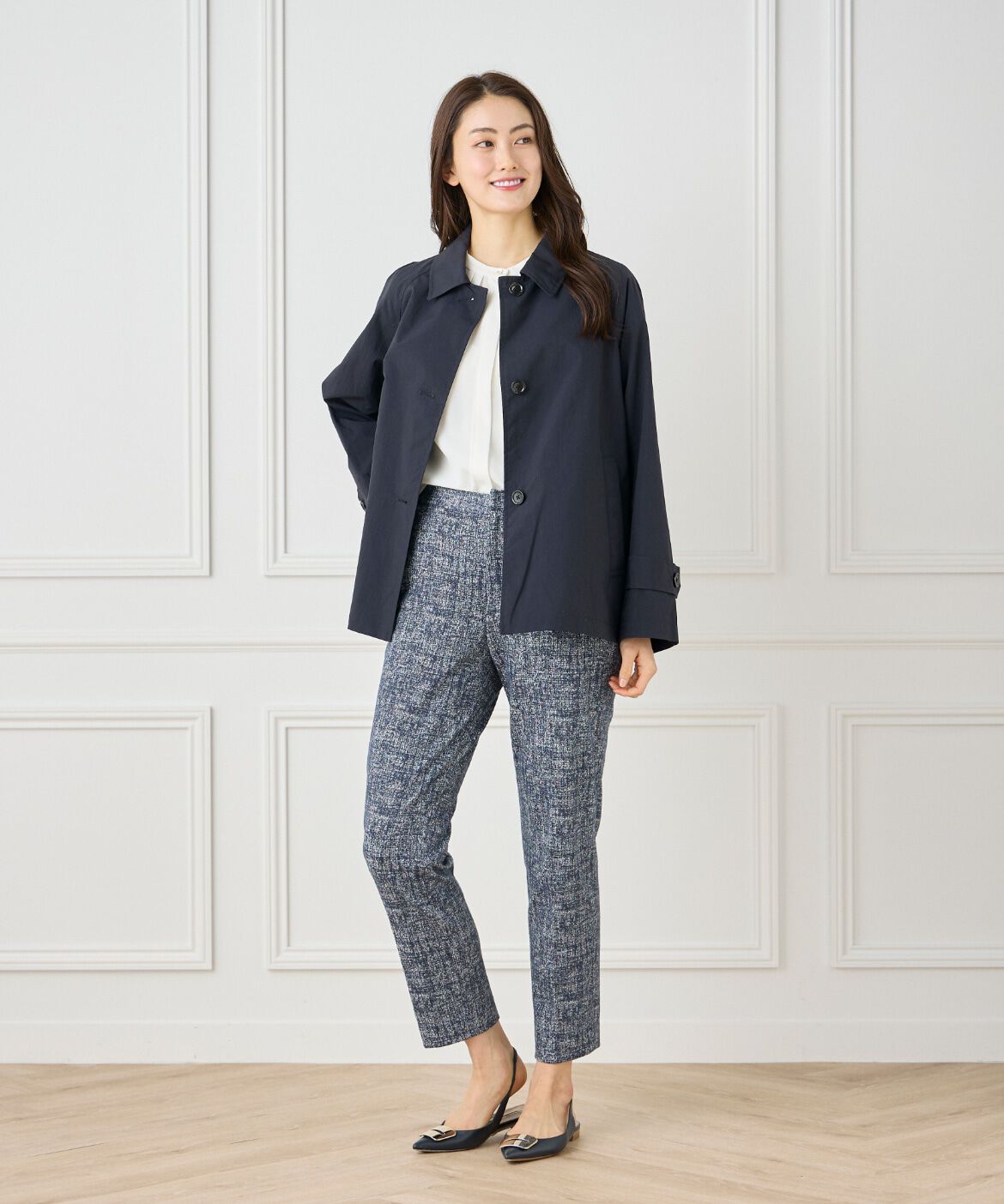 7-IDconcept.「ナイロンタッサーミドル丈ステンカラーコート　」|ピーコート|