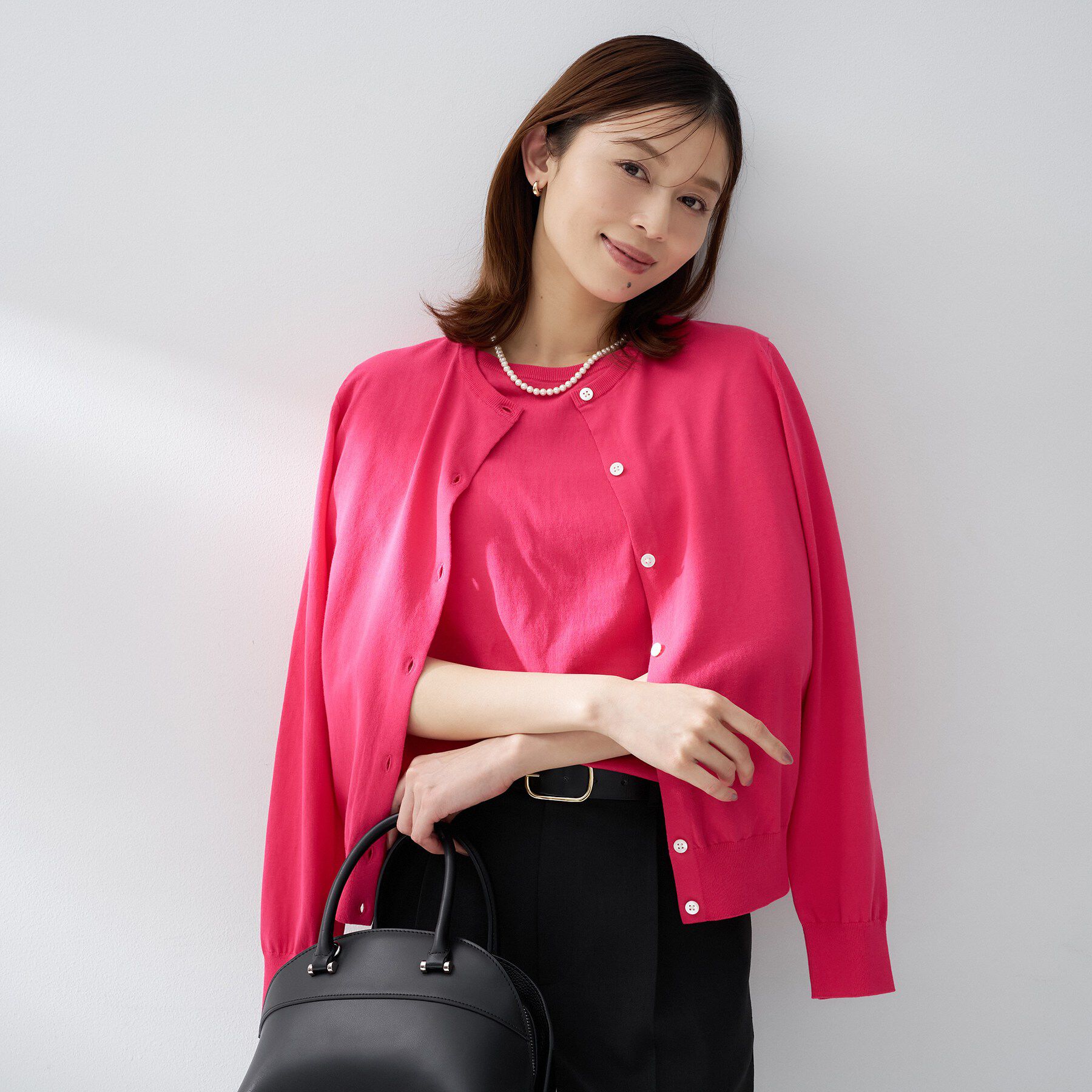 UNTITLED「コットンクルーネックカーディガン」|カーディガン|ピンク(073)