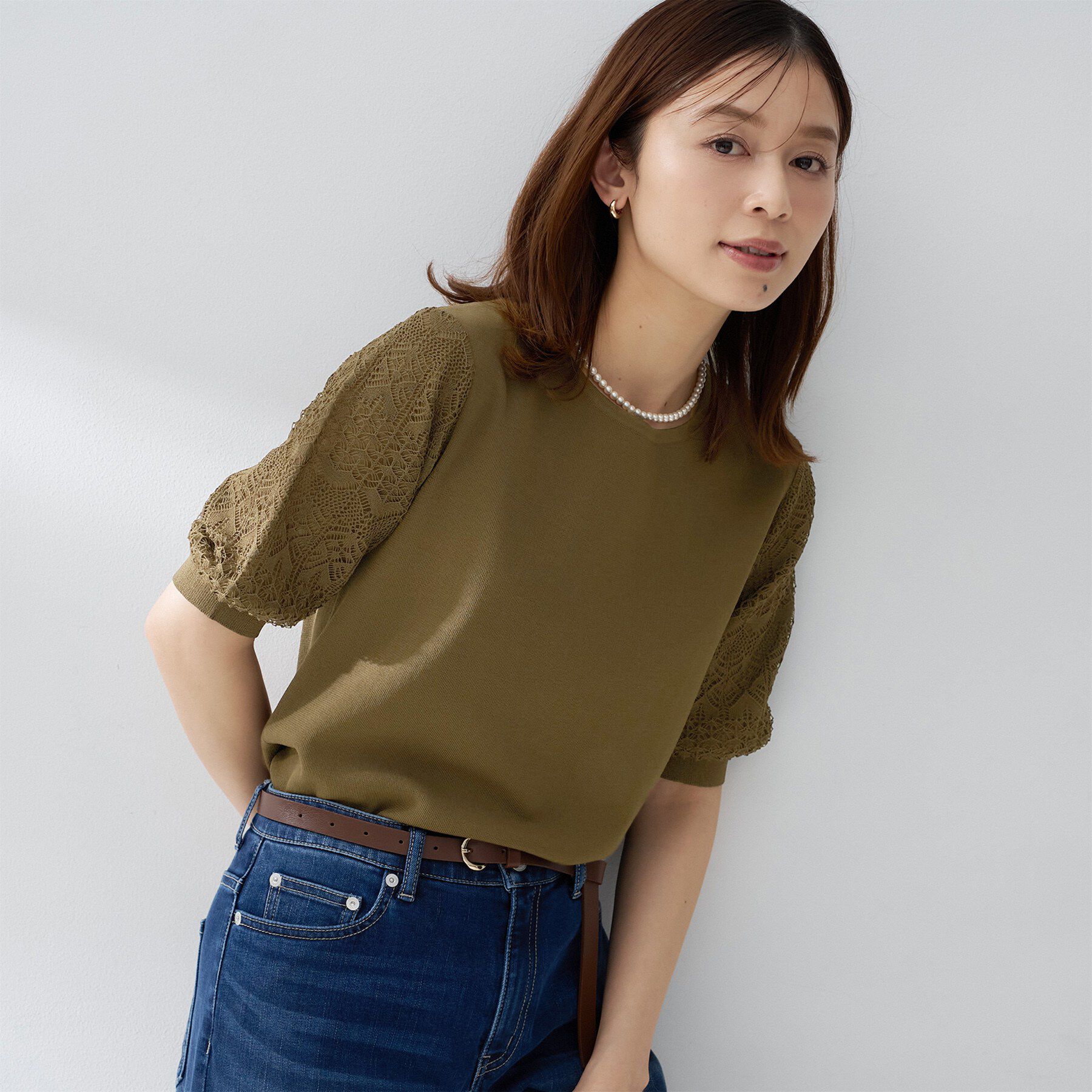 UNTITLED「エレガンススリーブニット」|ニット・セーター|カーキ(027)