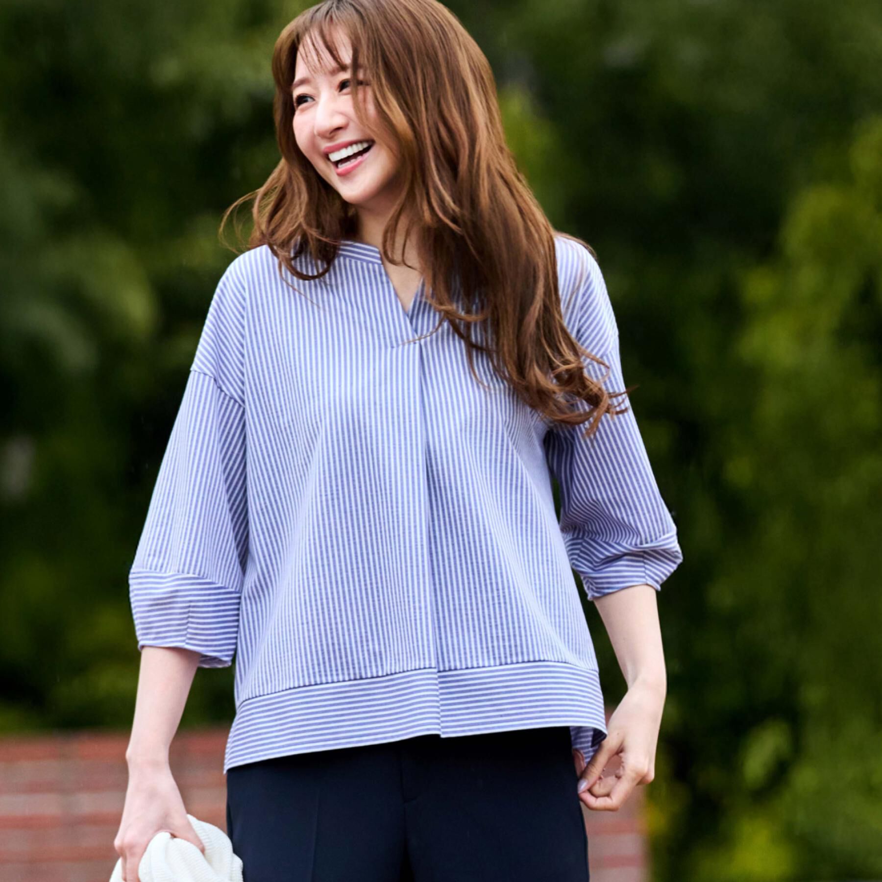 COUP DE CHANCE「【手洗い可／日本製】ストライプ柄ジャージートップス」|Tシャツ・カットソー|