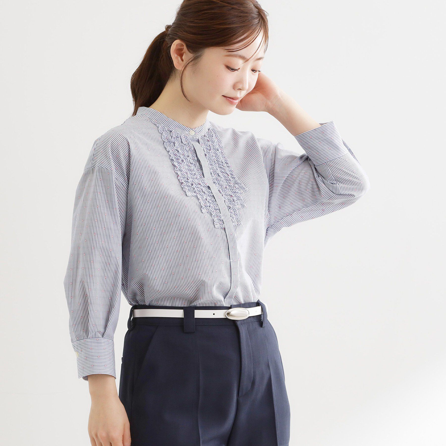 Reflect「【接触冷感】八分袖フロントフリルブラウス」|シャツ・ブラウス|