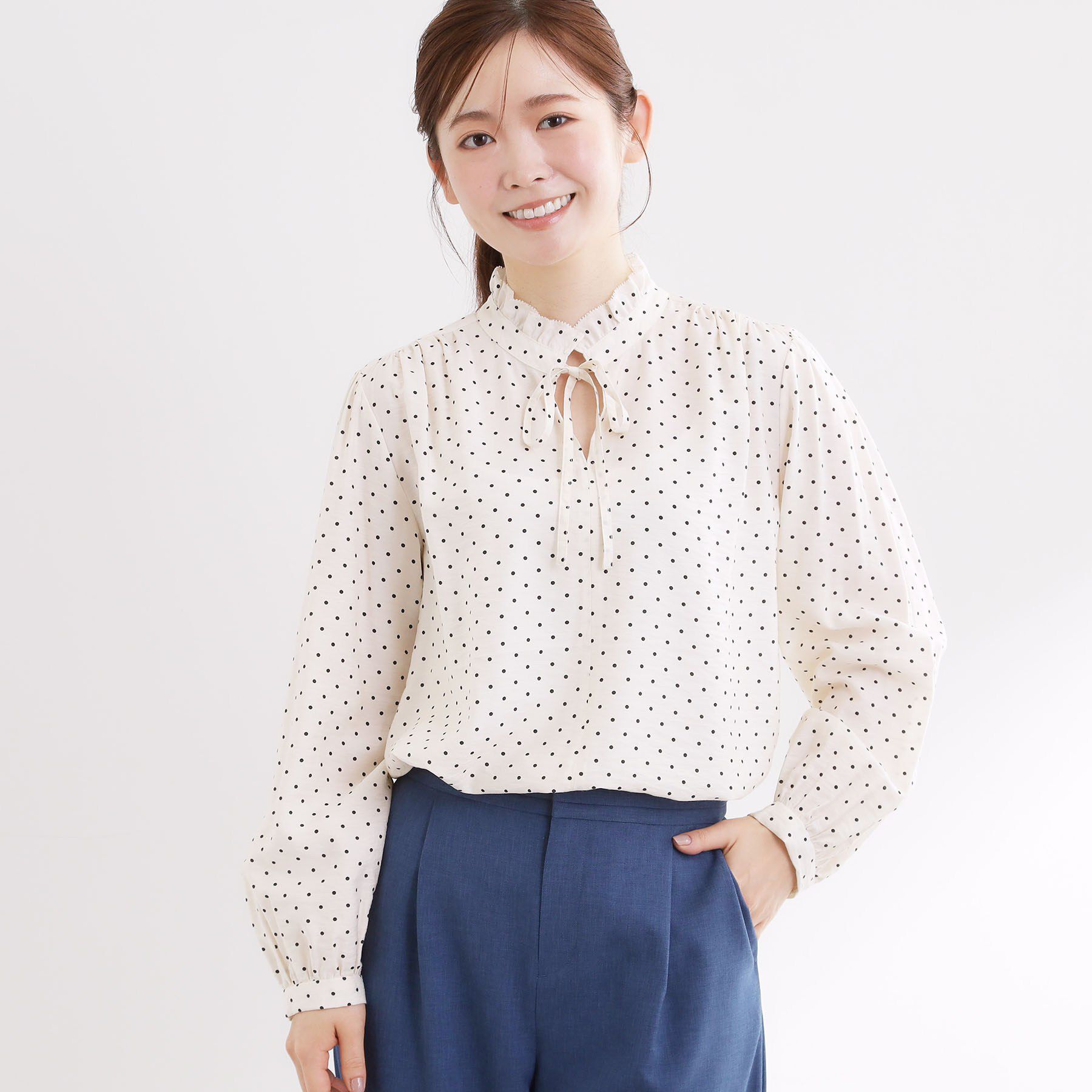 Reflect「【セットアップ可】ドット柄ワッシャーブラウス」|シャツ・ブラウス|アイボリー(104)