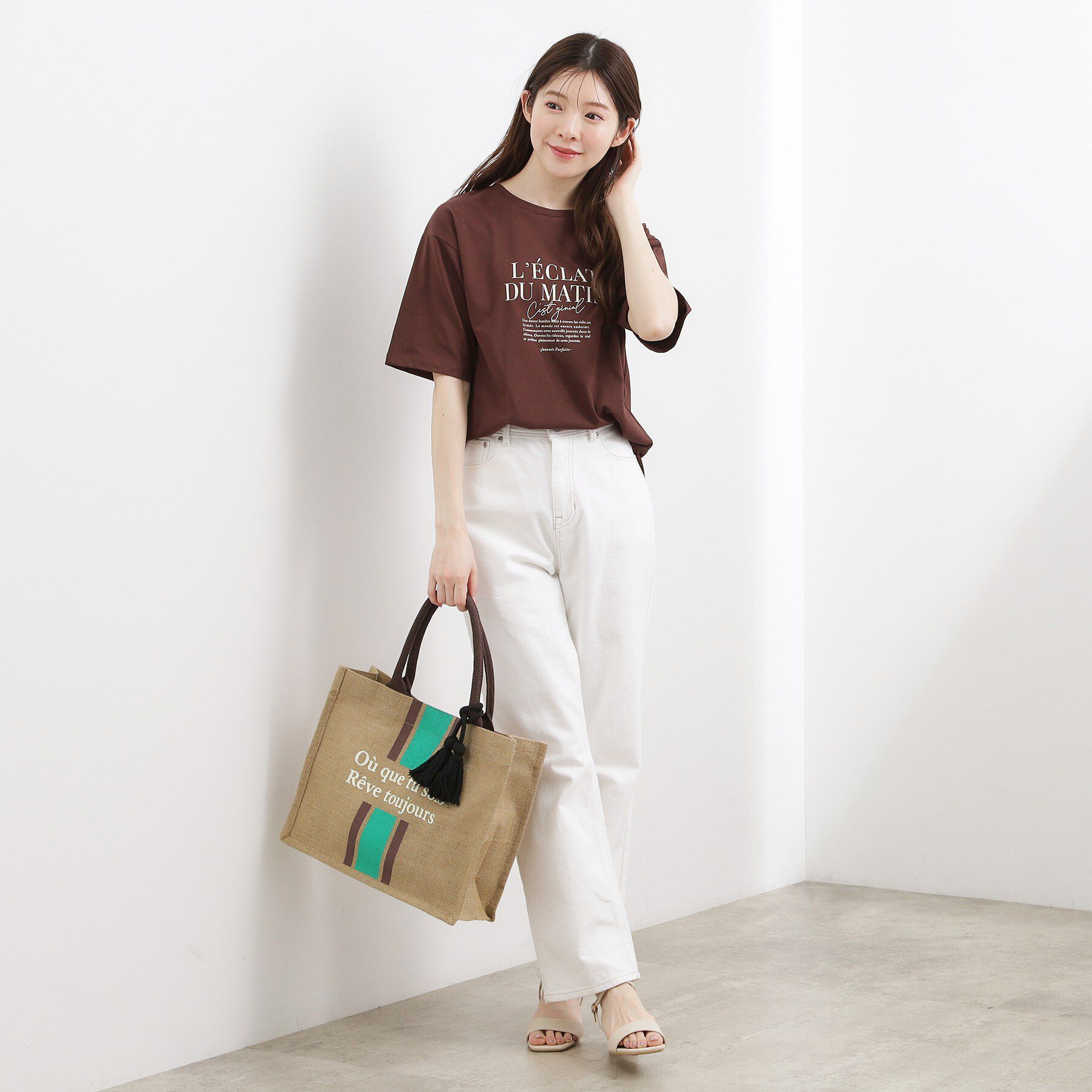 grove「ストライプジュートタッセルA4トート」|トートバッグ|