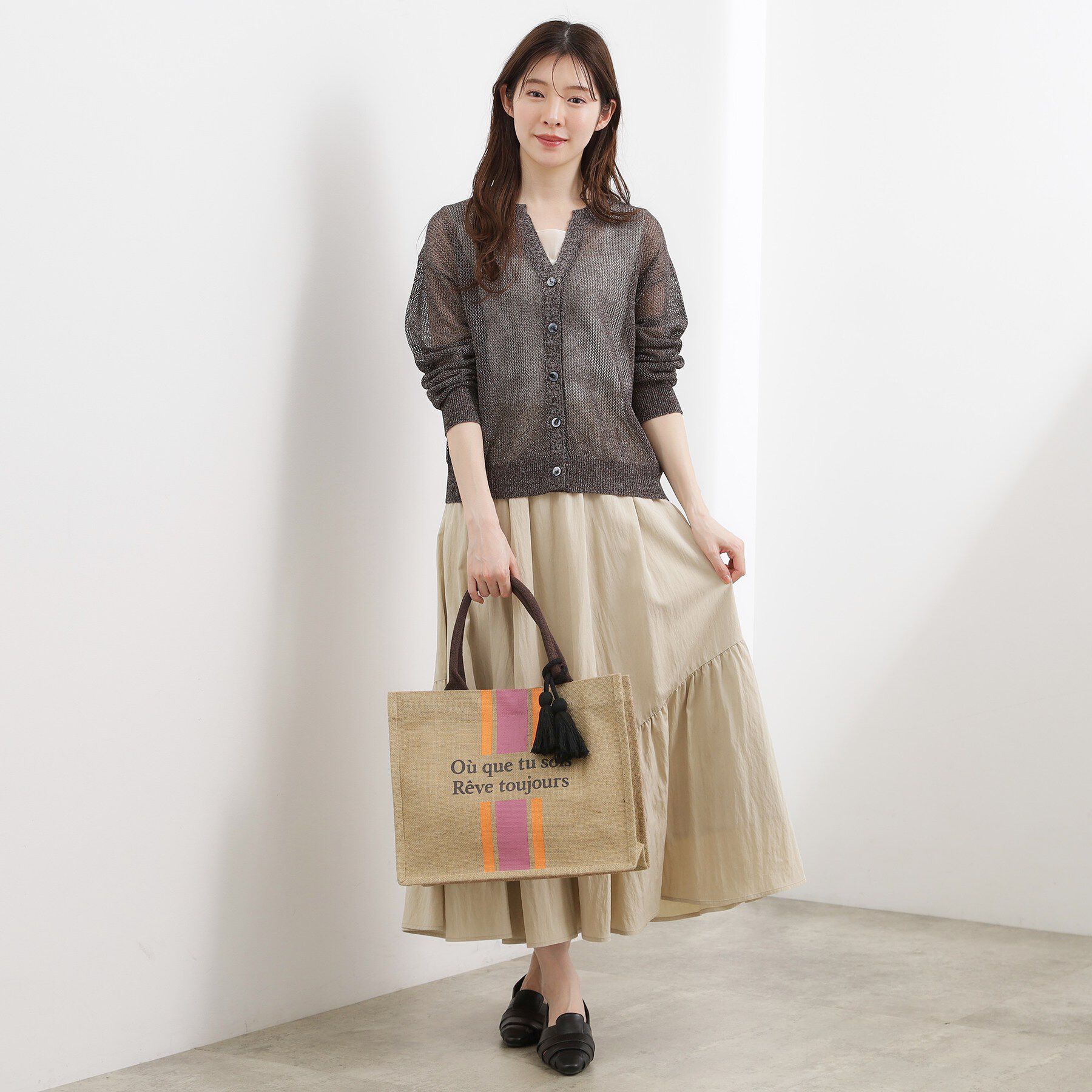 grove「ストライプジュートタッセルA4トート」|トートバッグ|