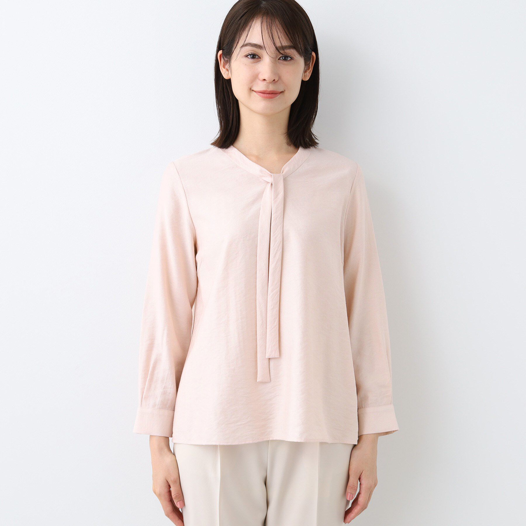 INDIVI「【洗える】ストライプドビー ボウタイブラウス」|シャツ・ブラウス|