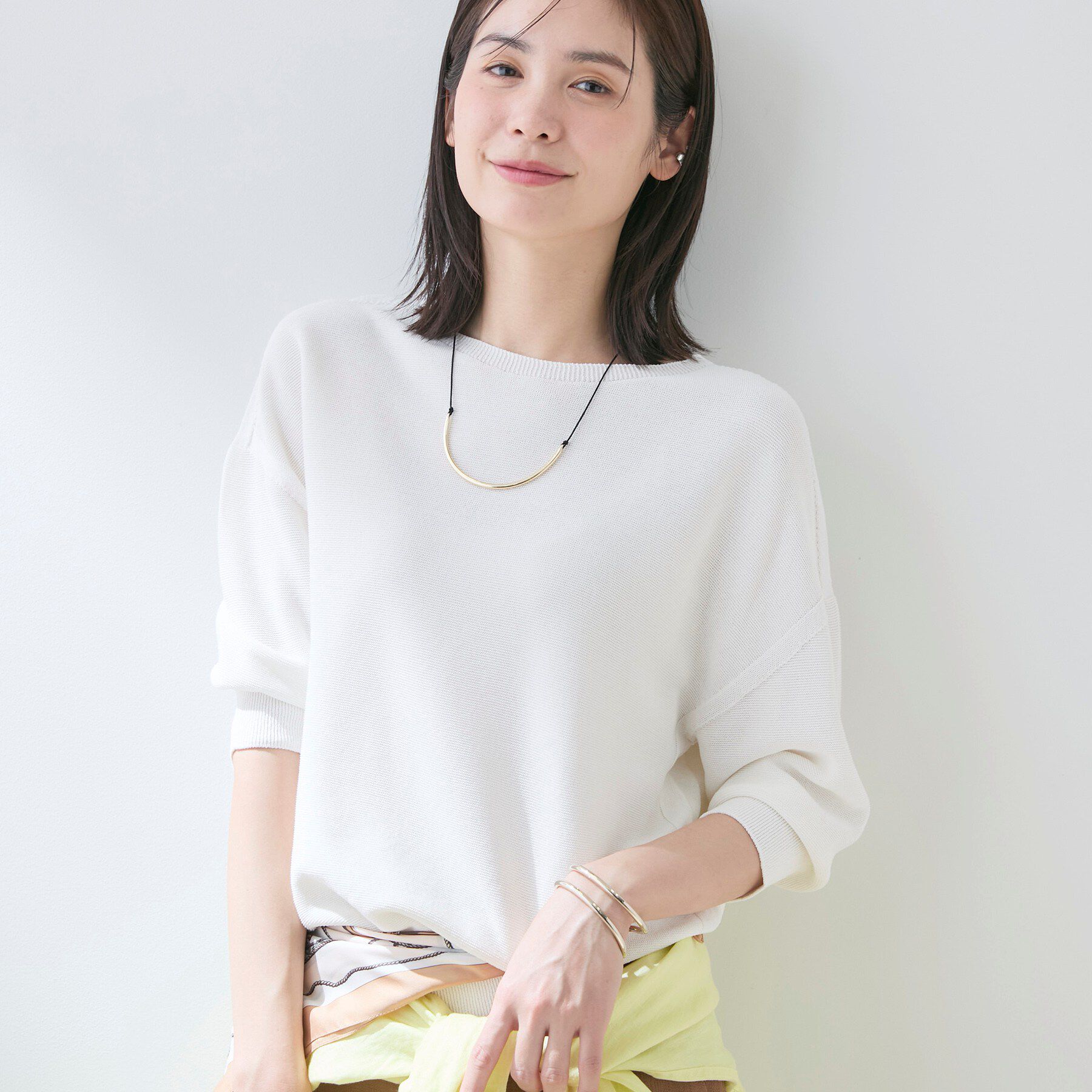 INDIVI「【洗える／ドライタッチ／和紙混】ガーター編みニット」|ニット・セーター|ホワイト(002)