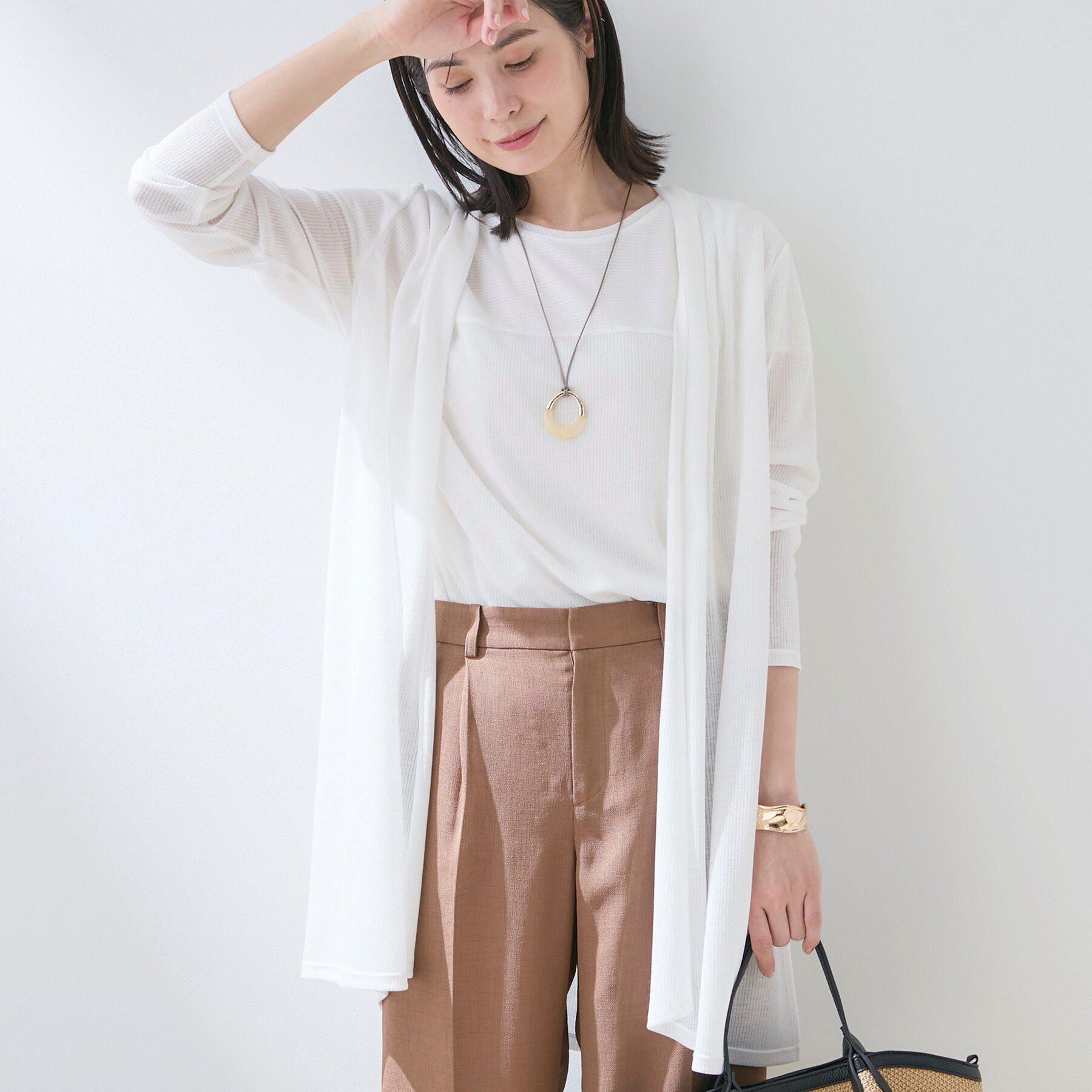 INDIVI「【洗える／アンサンブル可能】シアースストライプカーディガン」|カーディガン|ホワイト(001)