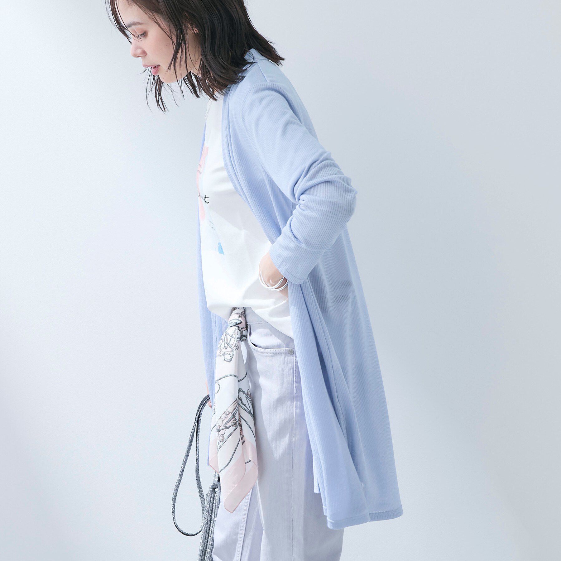 INDIVI「【洗える／アンサンブル可能】シアースストライプカーディガン」|カーディガン|