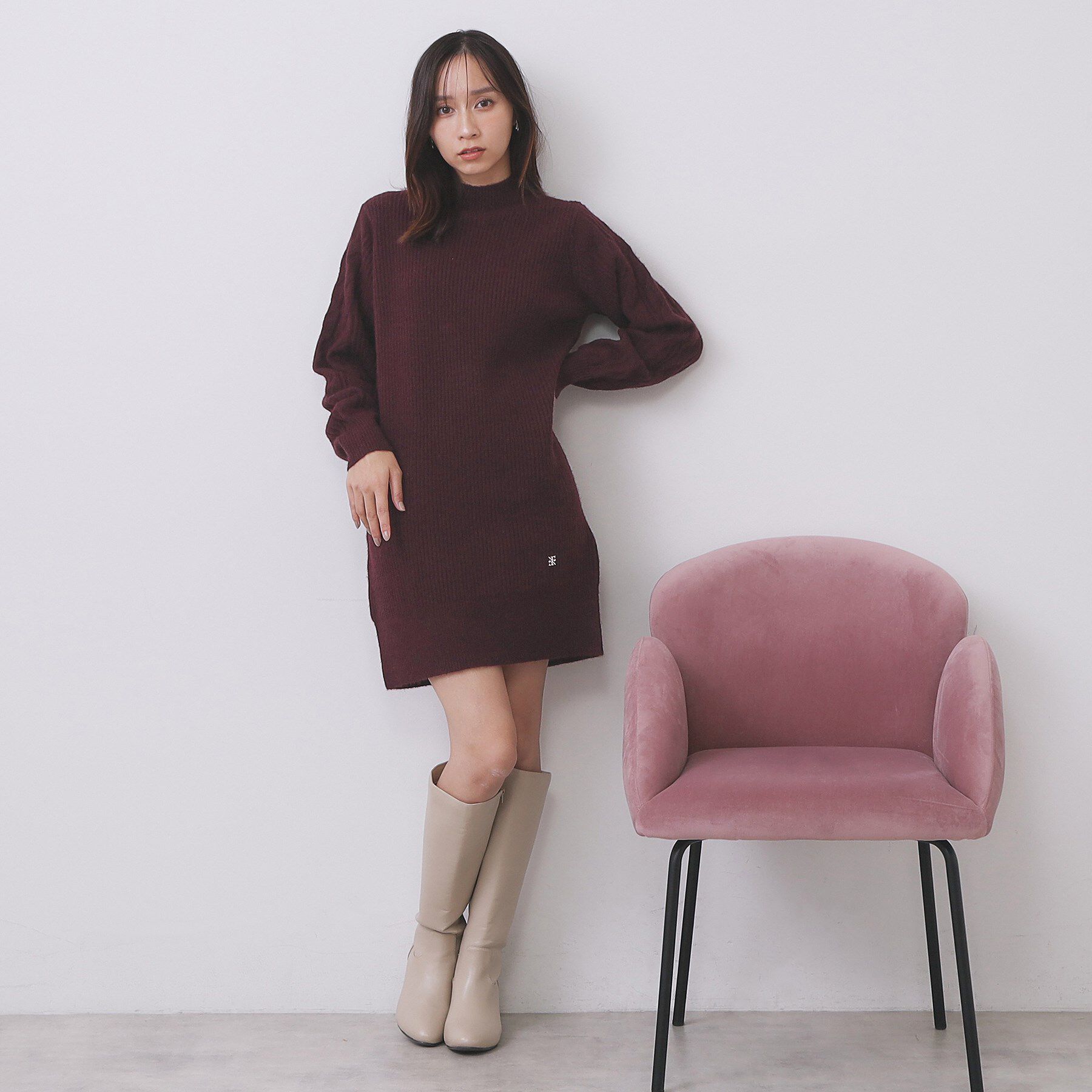 index「ウール混ケーブルスリーブミニワンピース【洗濯機OK】」|ワンピース|