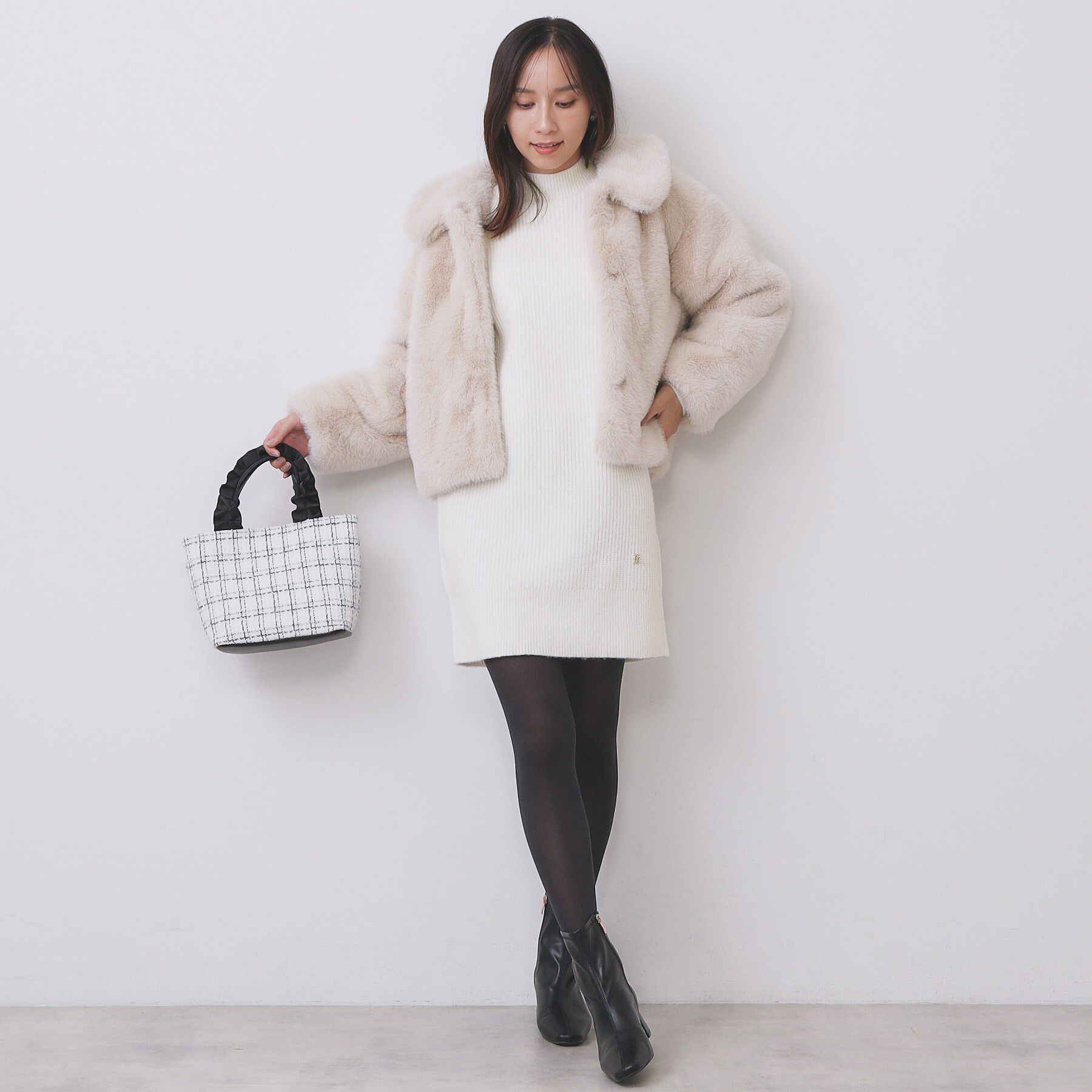 index「ウール混ケーブルスリーブミニワンピース【洗濯機OK】」|ワンピース|