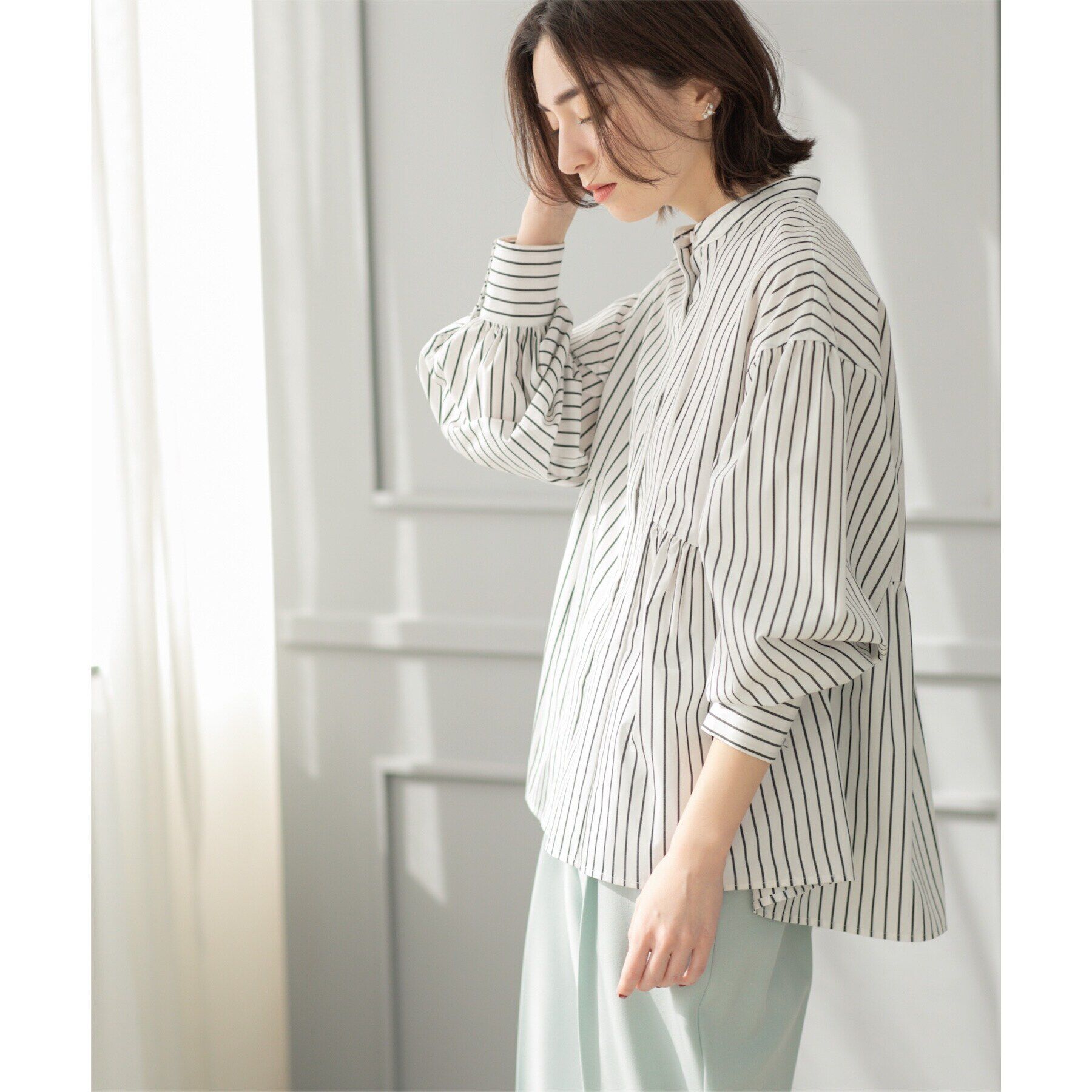 OPAQUE.CLIP「バンドカラーペプラムシャツ【洗濯機洗い可】」|シャツ・ブラウス|