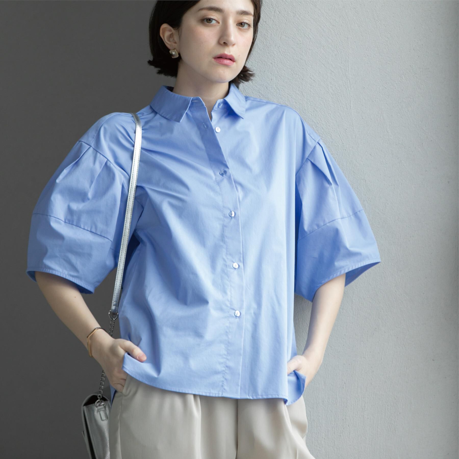 OPAQUE.CLIP「《美人百花掲載》ランタンスリーブシャツ【洗濯機洗い可】」|シャツ・ブラウス|