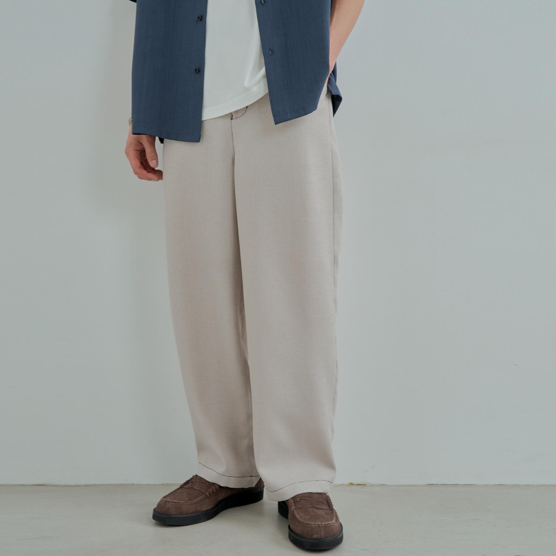 THE SHOP TK「ブッチャー配色ワイドパンツ」|その他|ライトベージュ(05