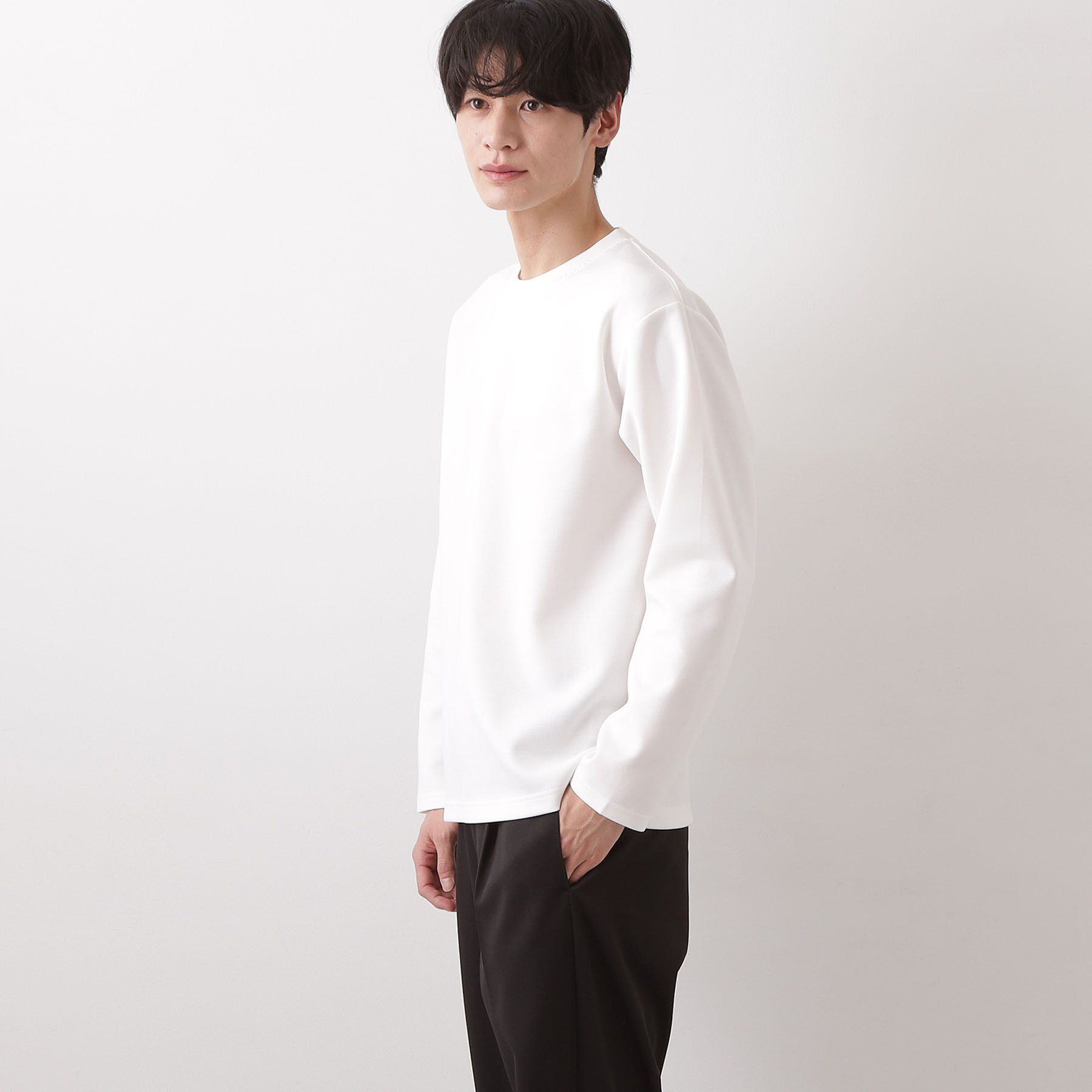 THE SHOP TK「【首元にさりげないアクセント】ステッチダンボールプルオーバー」|Tシャツ・カットソー|