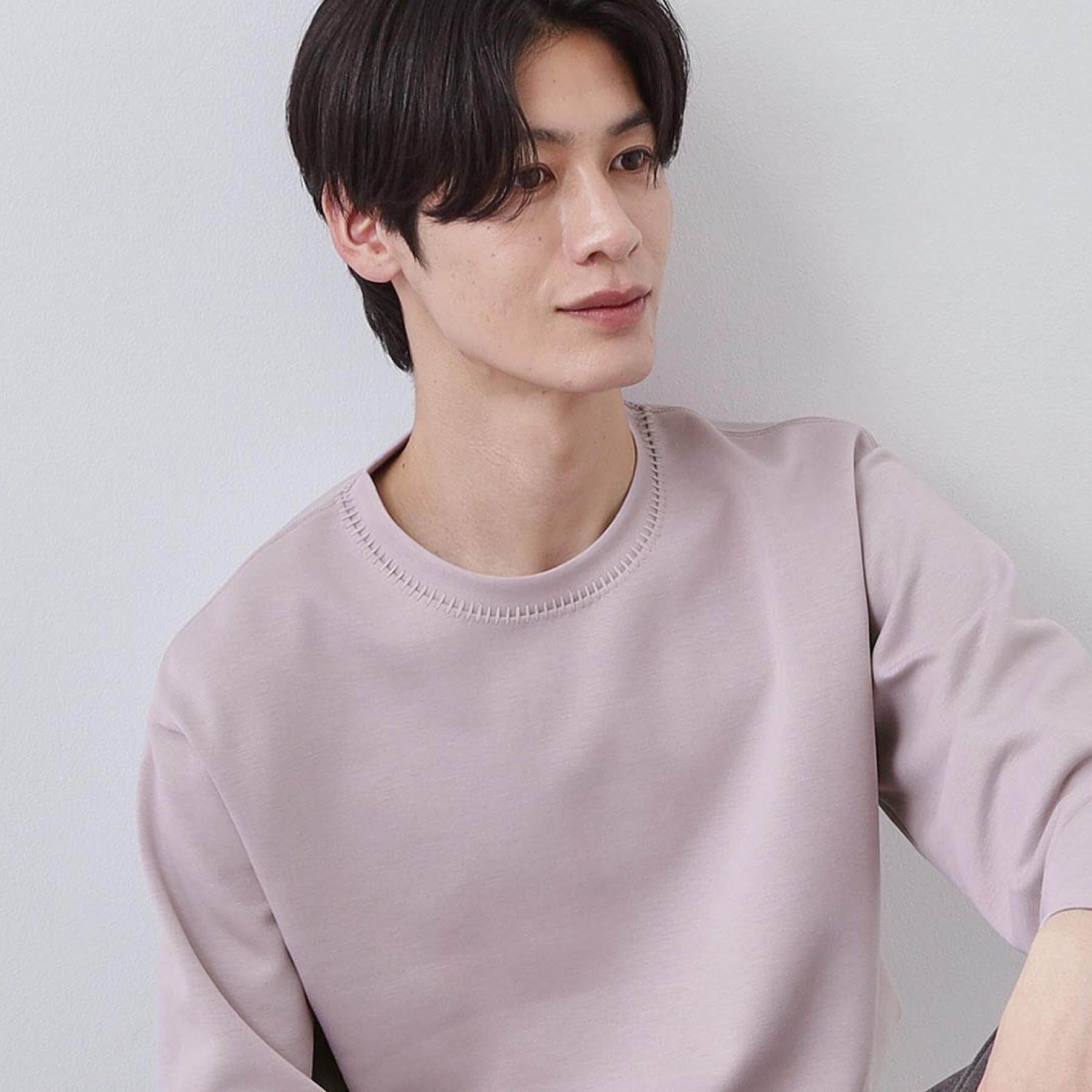 THE SHOP TK「【首元にさりげないアクセント】ステッチダンボールプルオーバー」|Tシャツ・カットソー|ピンク(071)