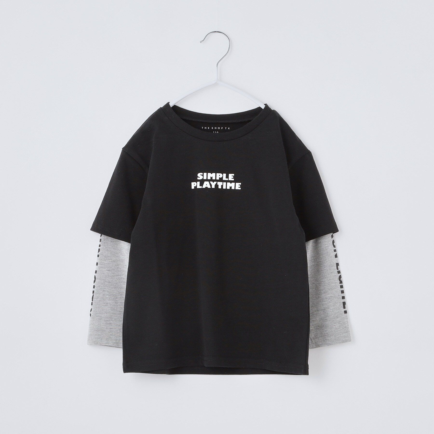 THE SHOP TK「【110-160】袖レイヤード長袖迷彩アップリケ」|Tシャツ・カットソー|ブラック(019)