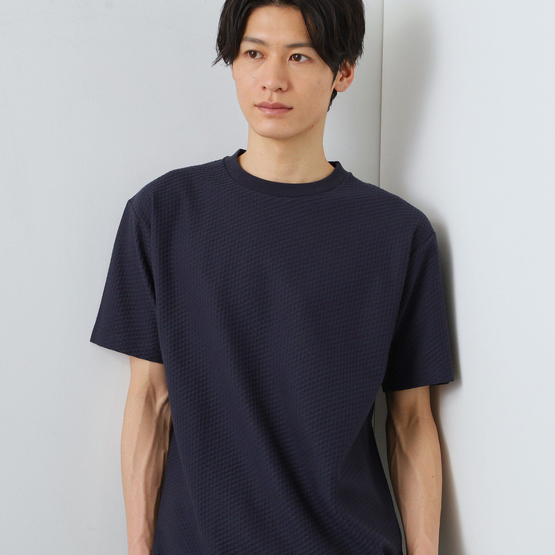 THE SHOP TK「【カジュアルすぎないキレイめTシャツ】ハニカム リンクス半袖Tシャツ 洗濯機OK」|Tシャツ・カットソー|ネイビー(094)