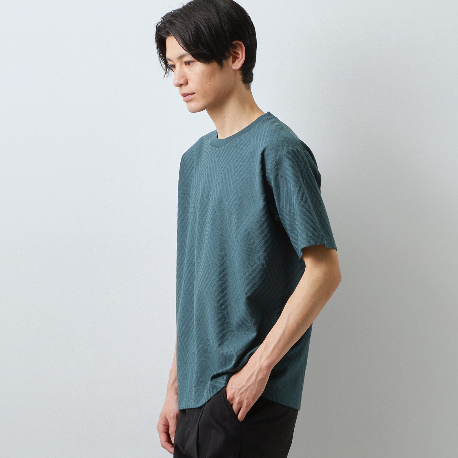 THE SHOP TK「【ジャケットインにもおすすめ！】ジャカード リンクス半袖Tシャツ 洗濯機OK」|Tシャツ・カットソー|