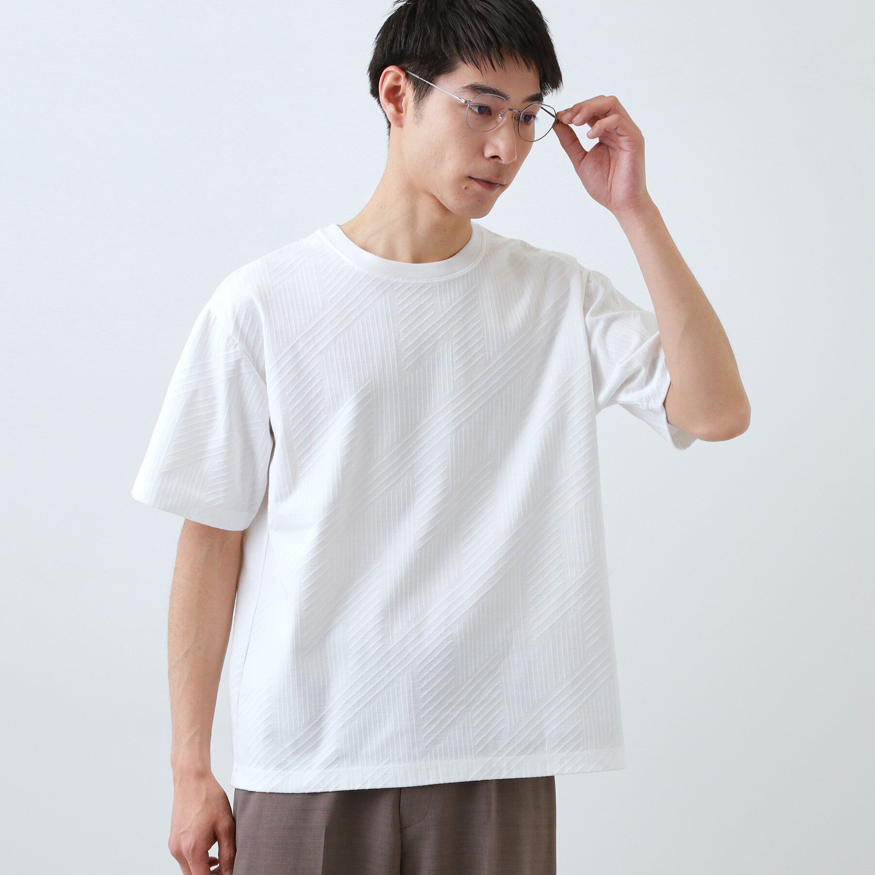 THE SHOP TK「【無地だと少し物足りないという方へ】ジオメトリック柄 半袖Tシャツ 洗濯機OK」|Tシャツ・カットソー|