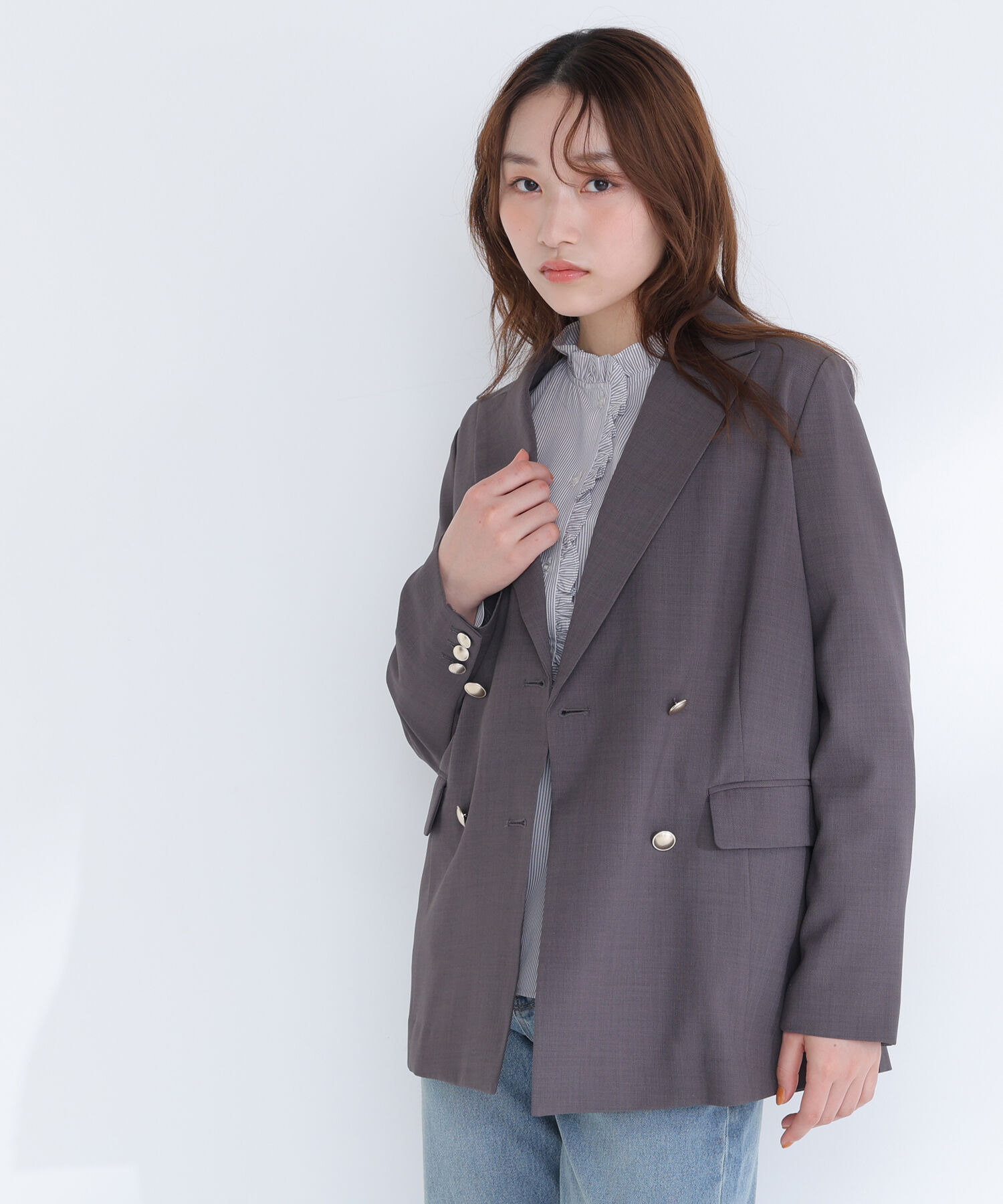  「リネンライクダブルブレストボクシージャケット」|ブルゾン・スタジャン|