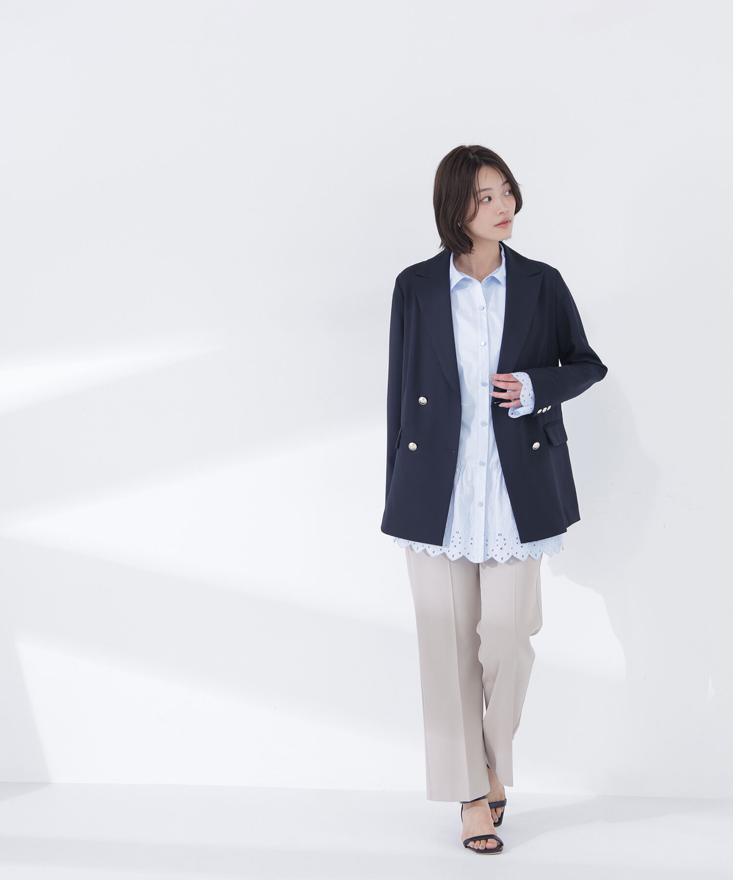  「リネンライクダブルブレストボクシージャケット」|ブルゾン・スタジャン|