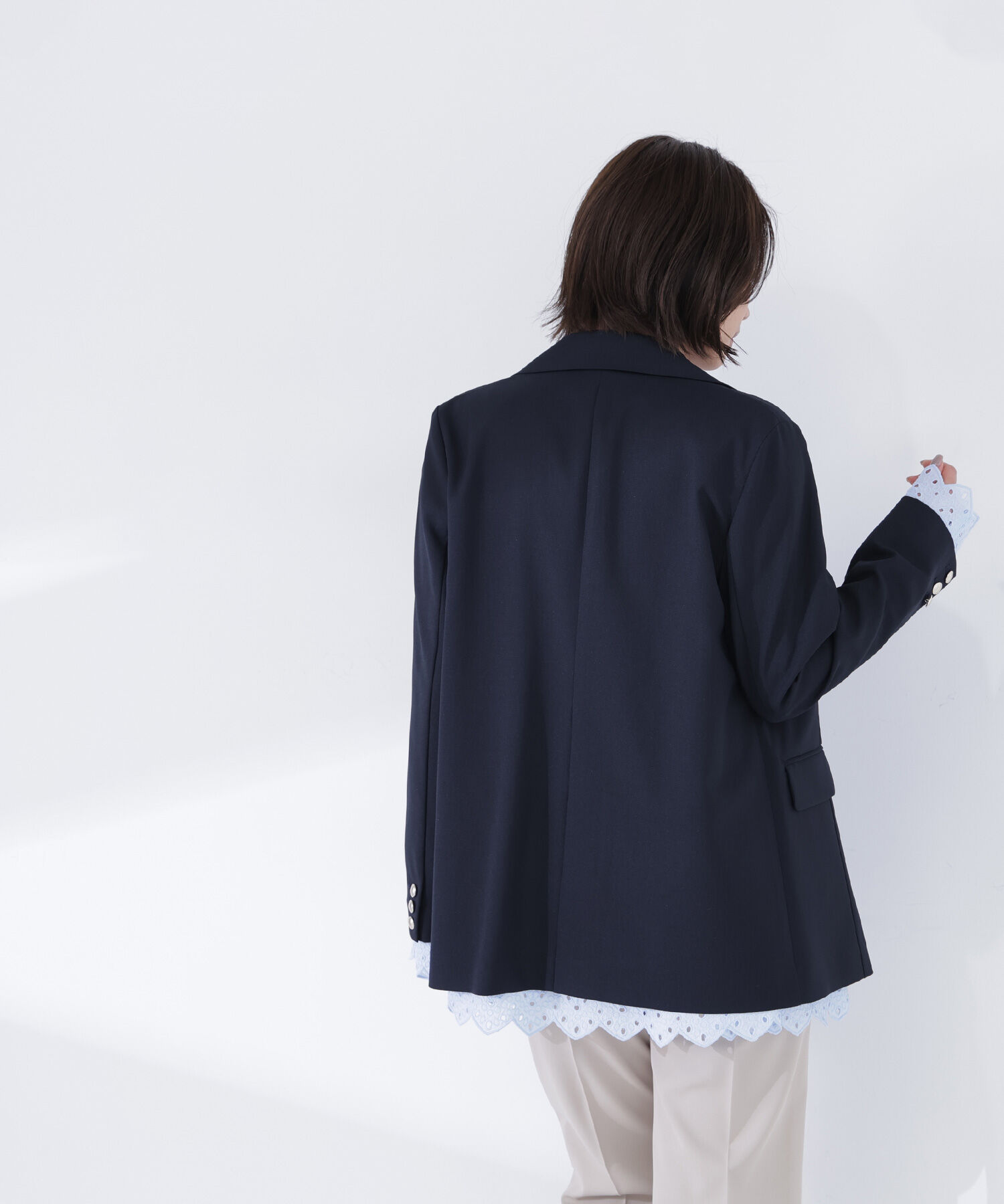  「リネンライクダブルブレストボクシージャケット」|ブルゾン・スタジャン|