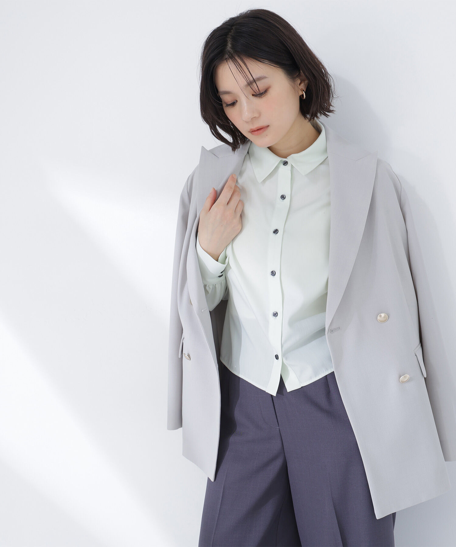  「リネンライクダブルブレストボクシージャケット」|ブルゾン・スタジャン|ミント