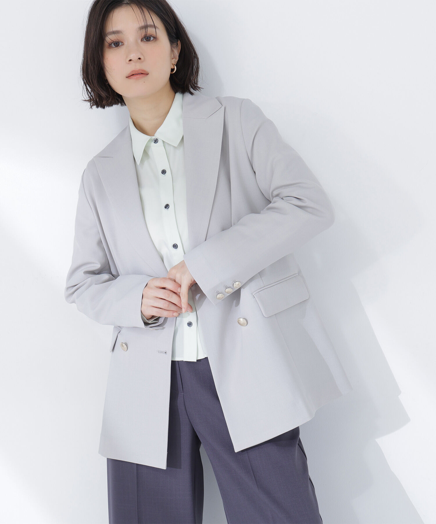  「リネンライクダブルブレストボクシージャケット」|ブルゾン・スタジャン|