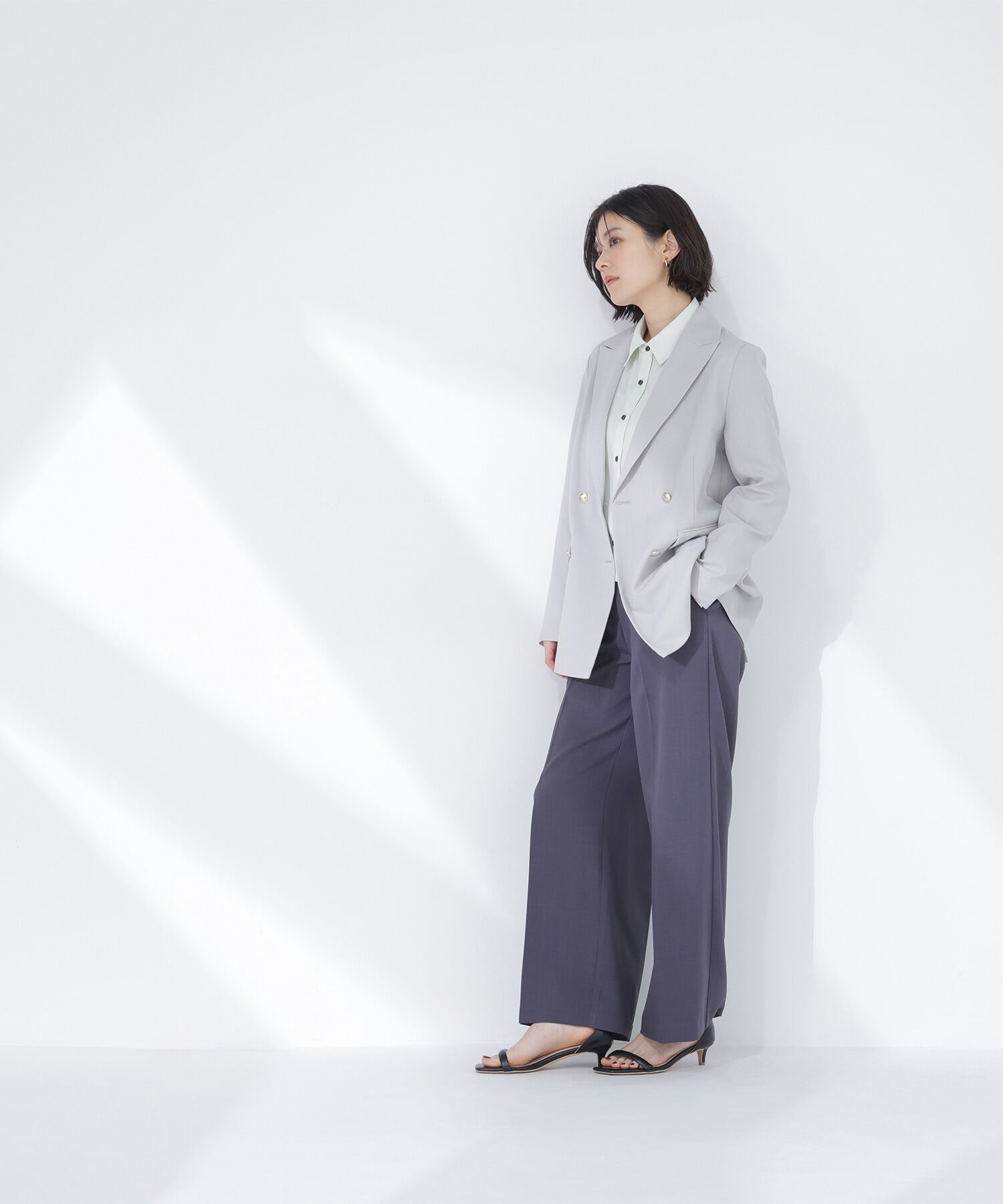  「リネンライクダブルブレストボクシージャケット」|ブルゾン・スタジャン|