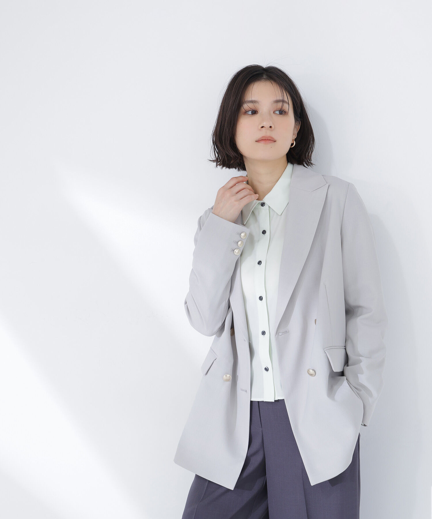  「リネンライクダブルブレストボクシージャケット」|ブルゾン・スタジャン|