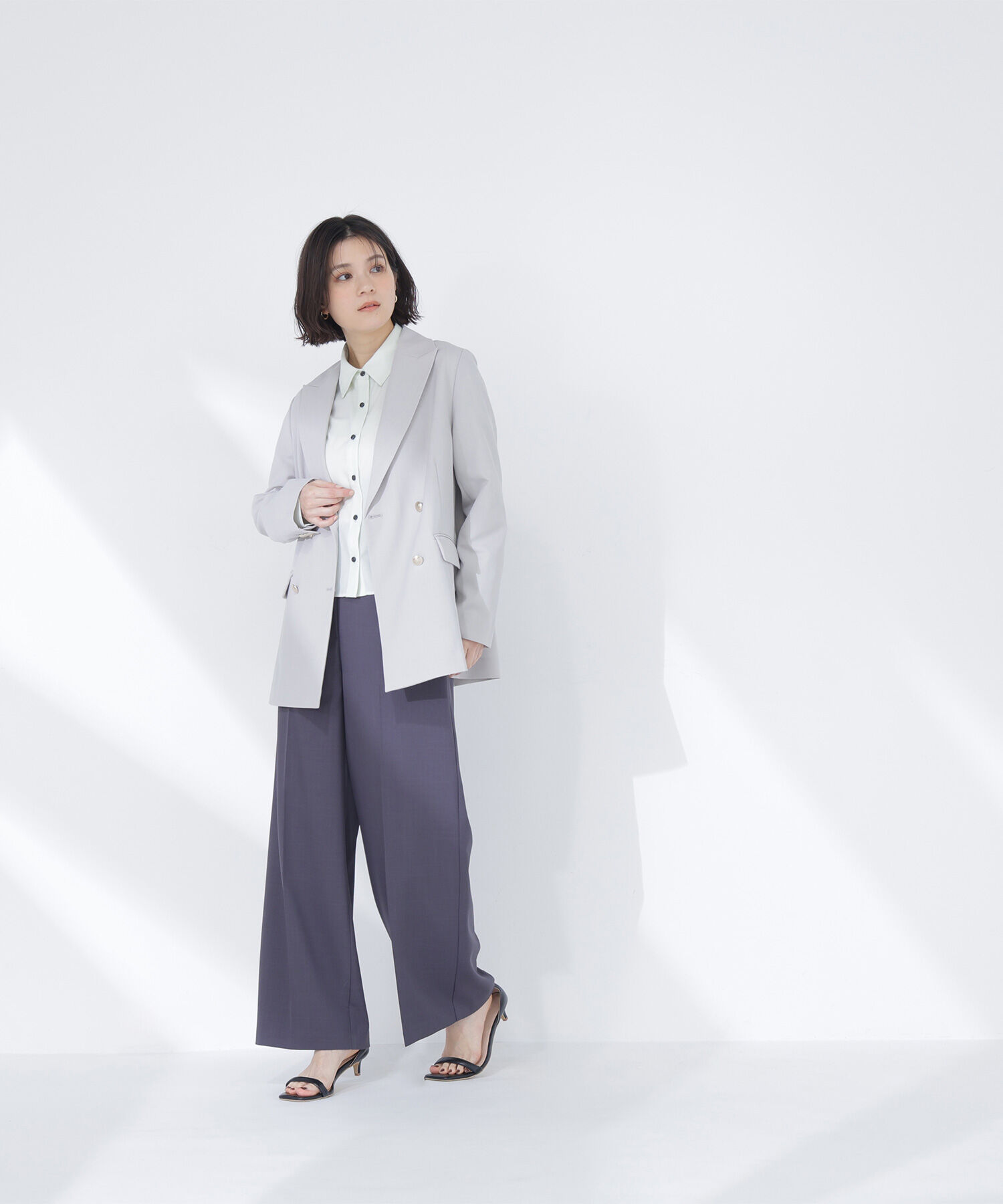  「リネンライクダブルブレストボクシージャケット」|ブルゾン・スタジャン|