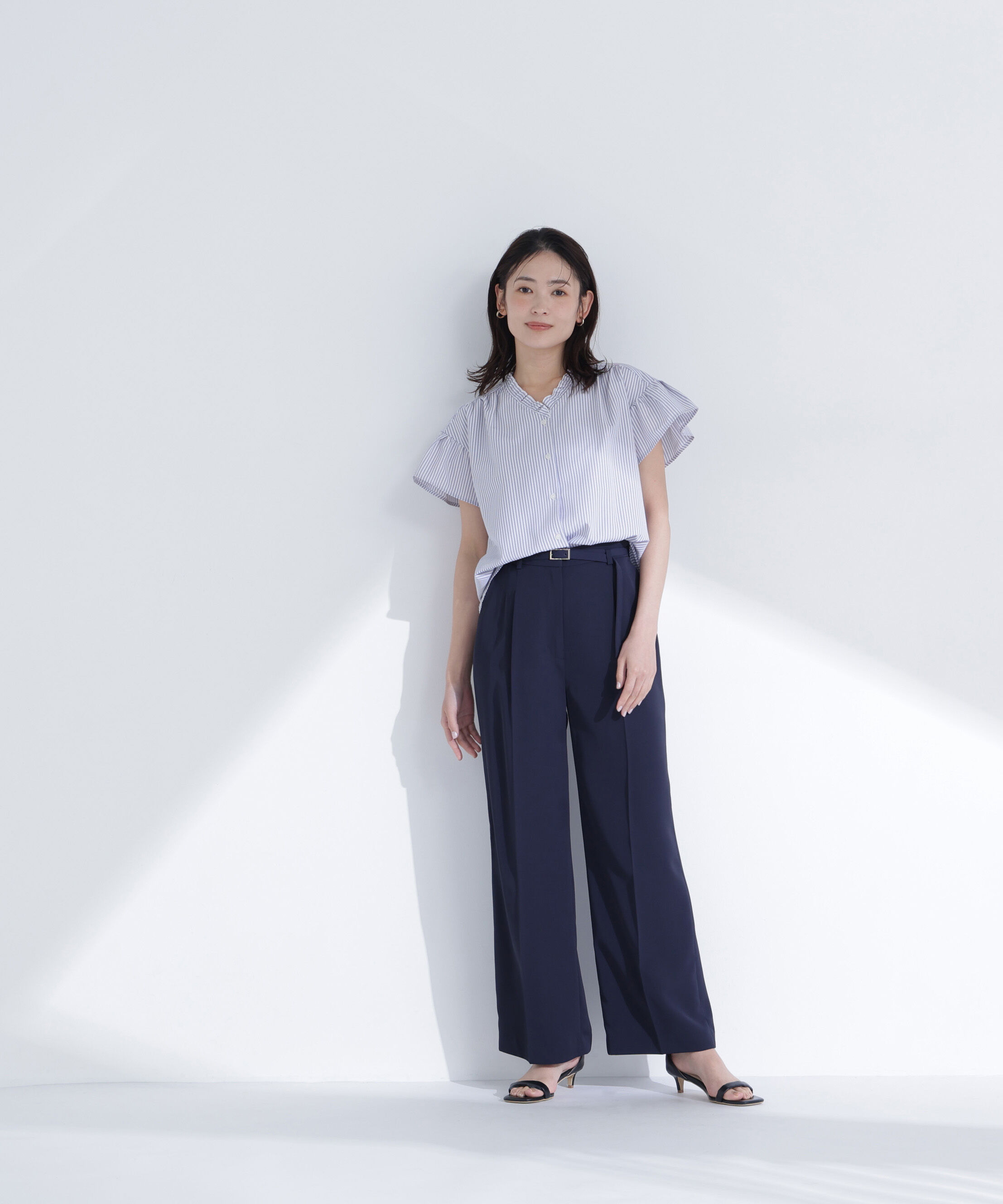  「ストライプフリルネックブラウス」|シャツ・ブラウス|