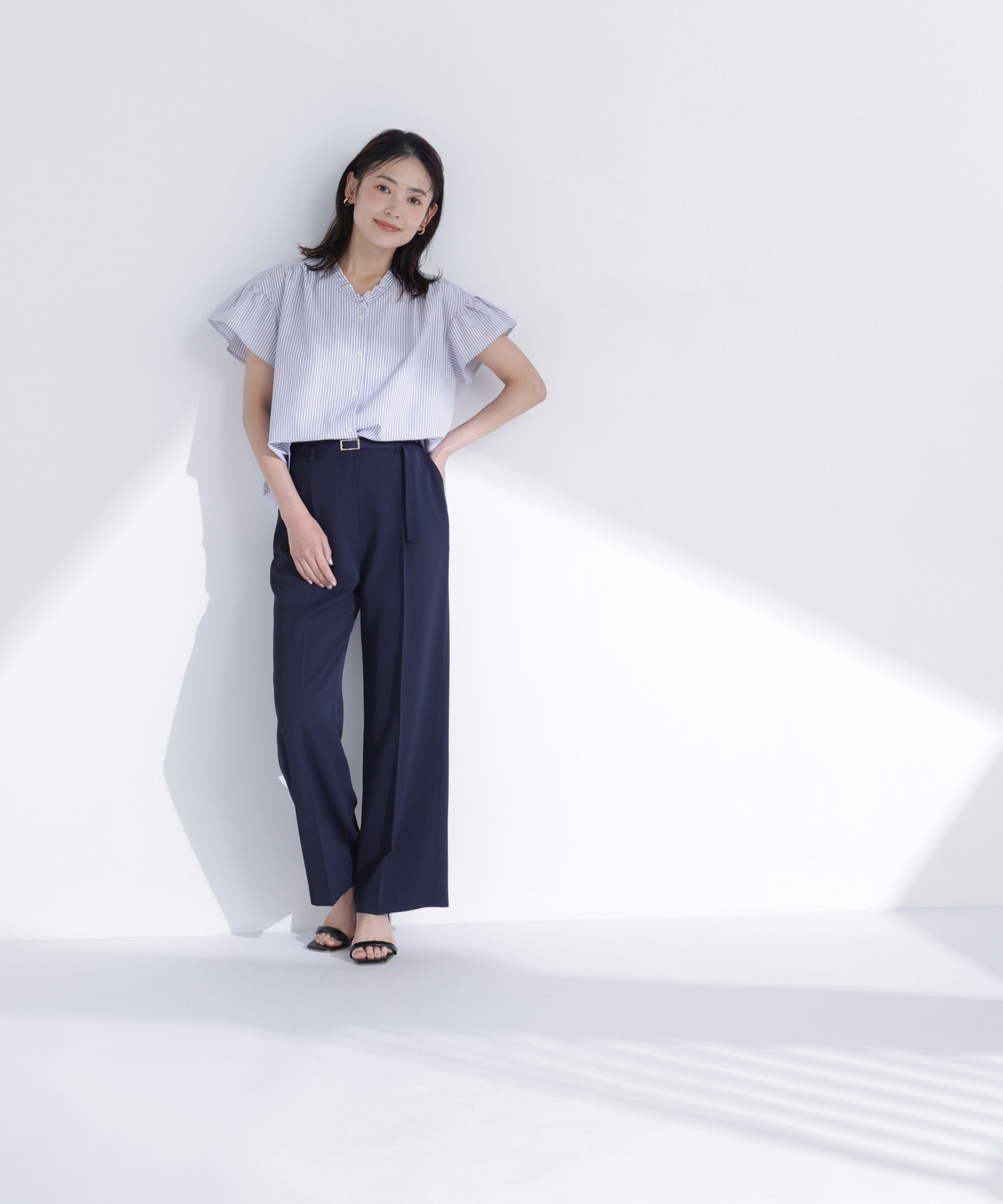  「ストライプフリルネックブラウス」|シャツ・ブラウス|