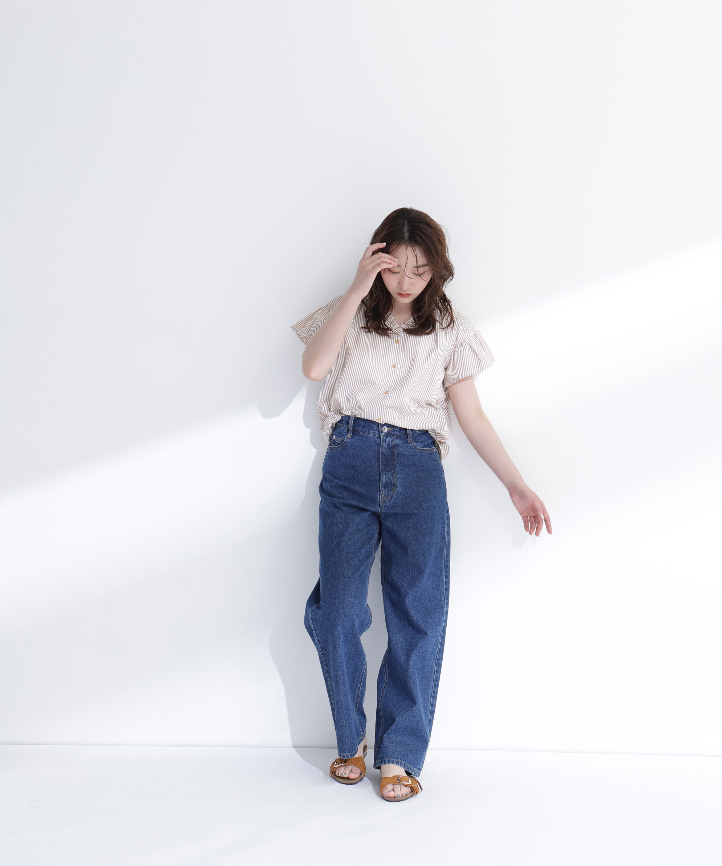  「ストライプフリルネックブラウス」|シャツ・ブラウス|