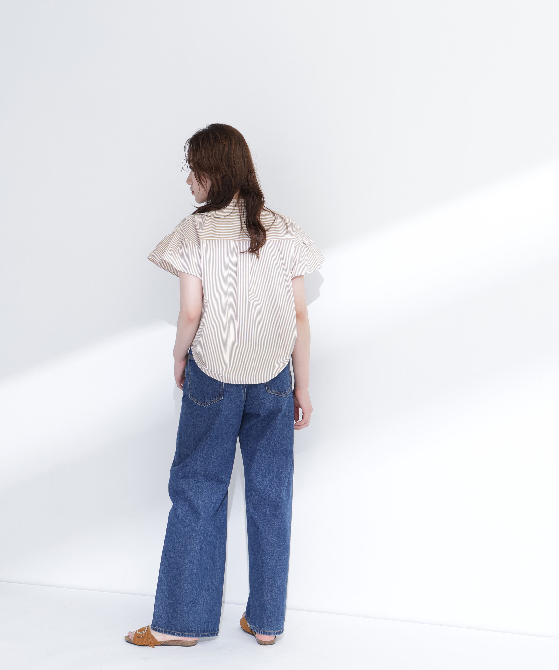  「ストライプフリルネックブラウス」|シャツ・ブラウス|